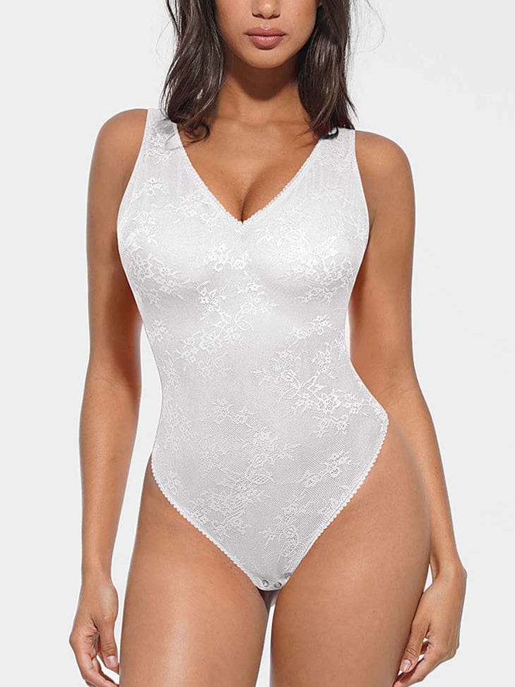 V-hals kanten string bodysuit