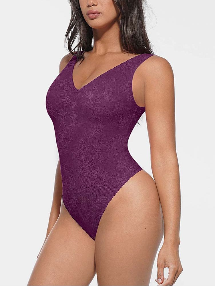 V-hals kanten string bodysuit