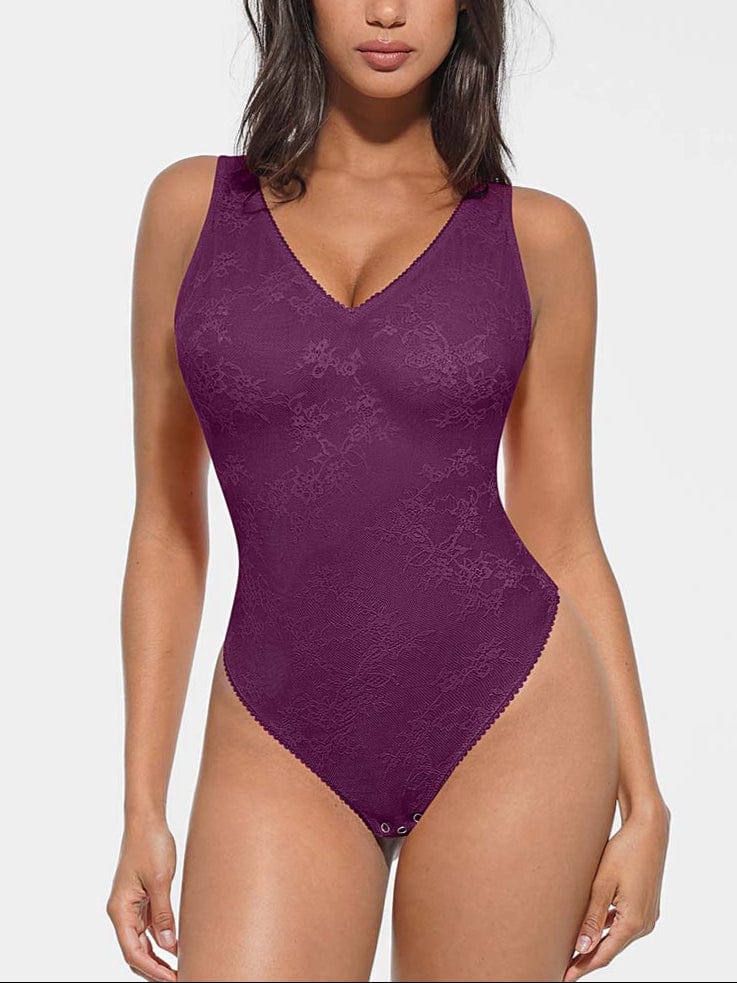 V-hals kanten string bodysuit