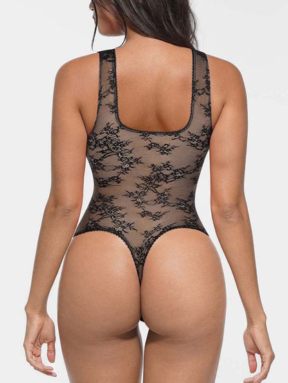 V-hals kanten string bodysuit