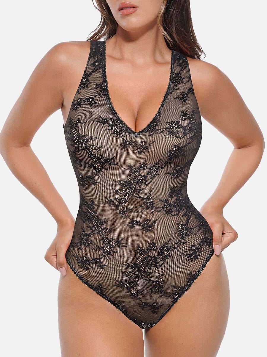 V-hals kanten string bodysuit