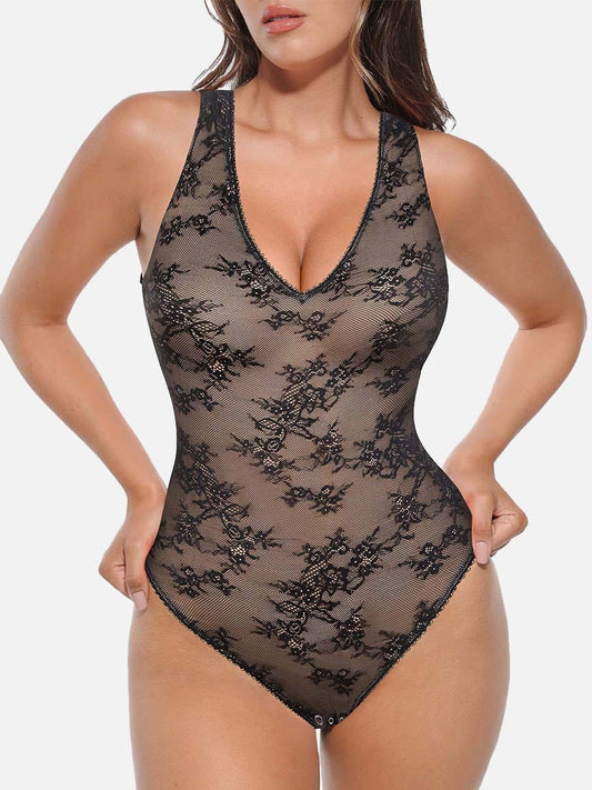 V-hals kanten string bodysuit
