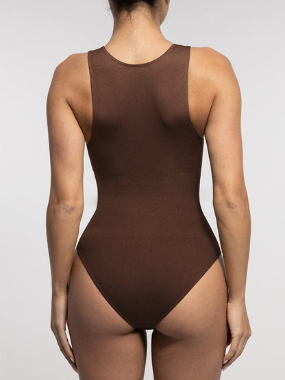 Geribbelde Zip-Front Tank Bodysuit