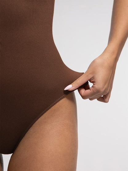 Geribbelde Zip-Front Tank Bodysuit