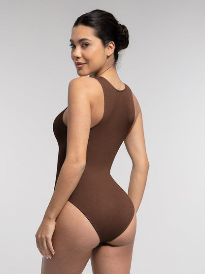 Geribbelde Zip-Front Tank Bodysuit