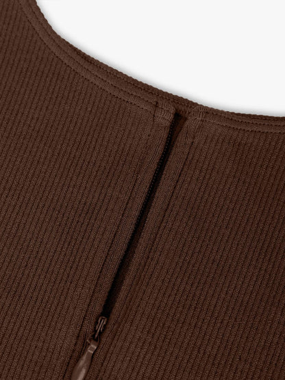 Geribbelde Zip-Front Tank Bodysuit