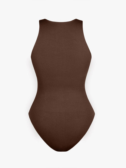 Geribbelde Zip-Front Tank Bodysuit
