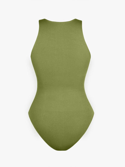 Geribbelde Zip-Front Tank Bodysuit