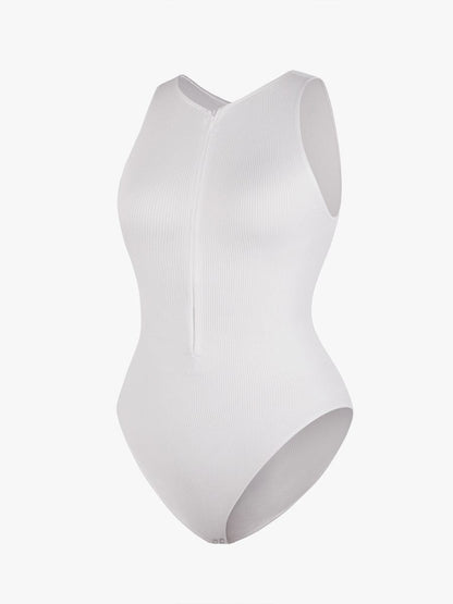 Geribbelde Zip-Front Tank Bodysuit