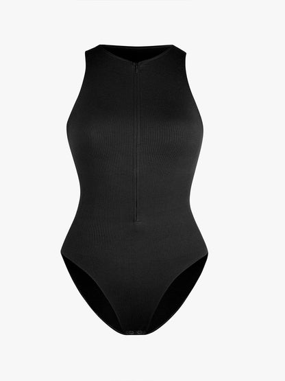 Geribbelde Zip-Front Tank Bodysuit