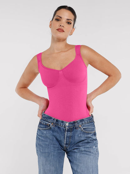 Diamond-Neck Bodysuit Met Slip